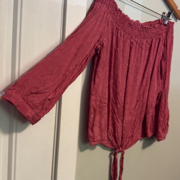 💚 Dynamite Textured Pink off the shoulder boho western Blouse top - small - Picture 5 of 5